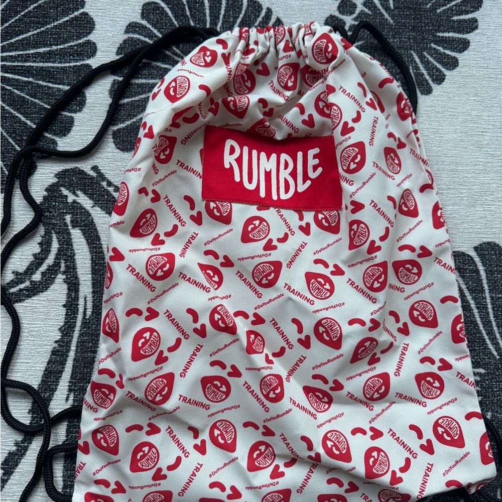 NWOT Rumble Drawstring Bag with Red and White Pattern